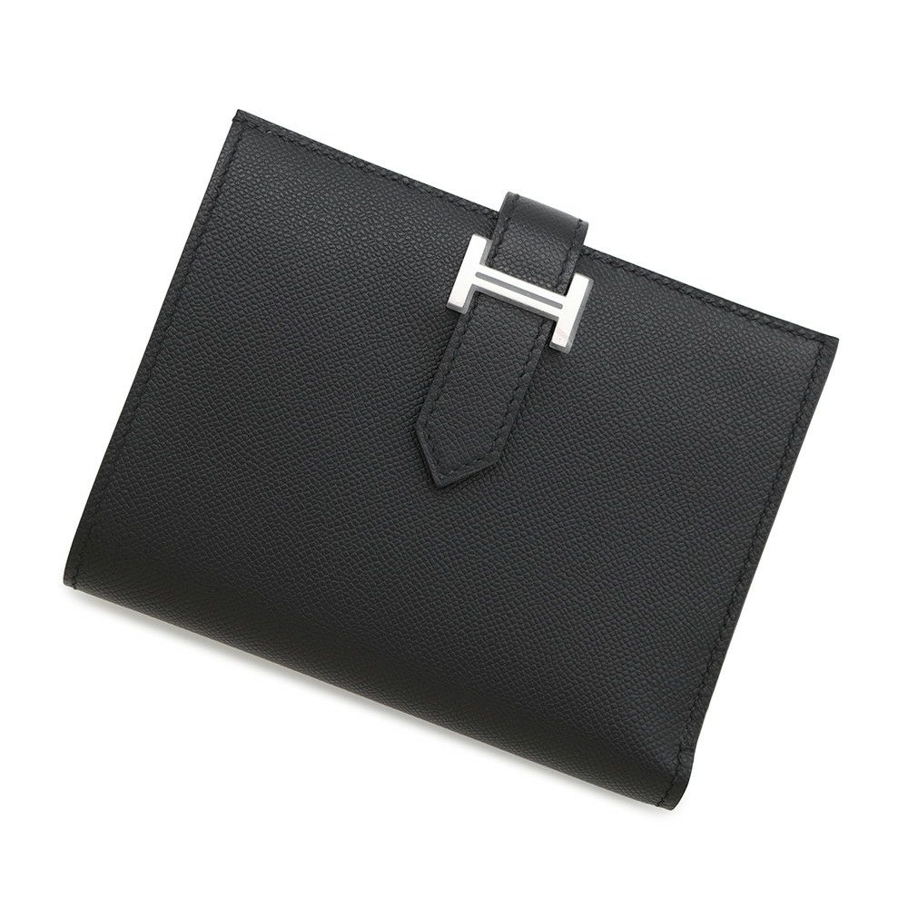 エルメス 二つ折り財布 ベアンコンパクト ブラック/シルバー金具 ヴォーマダム K刻印 黒