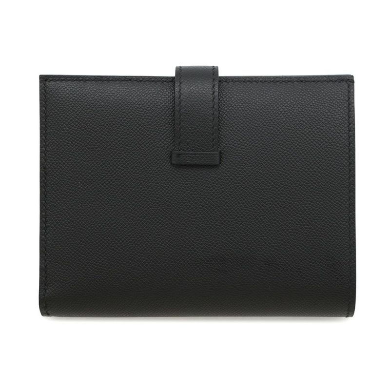 エルメス 二つ折り財布 ベアンコンパクト ブラック/シルバー金具 ヴォーマダム K刻印 黒