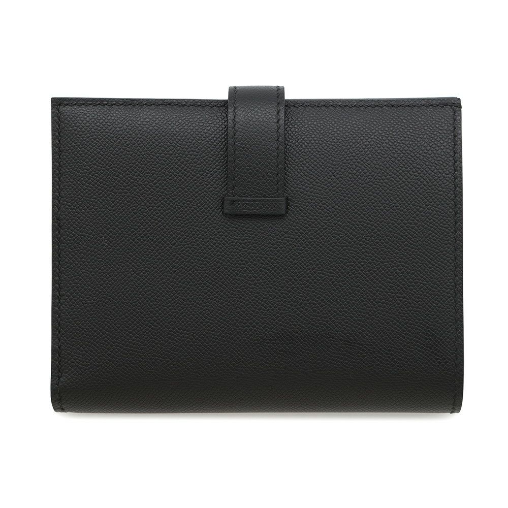 エルメス 二つ折り財布 ベアンコンパクト ブラック/シルバー金具 ヴォーマダム K刻印 黒