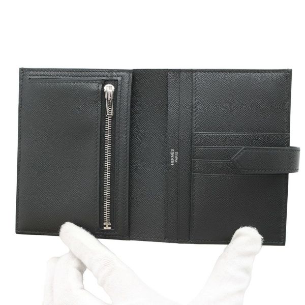 エルメス 二つ折り財布 ベアンコンパクト ブラック/シルバー金具 ヴォーマダム K刻印 黒