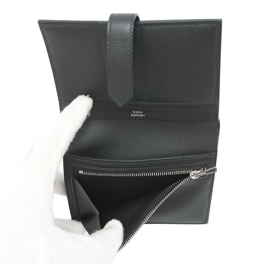 エルメス 二つ折り財布 ベアンコンパクト ブラック/シルバー金具  