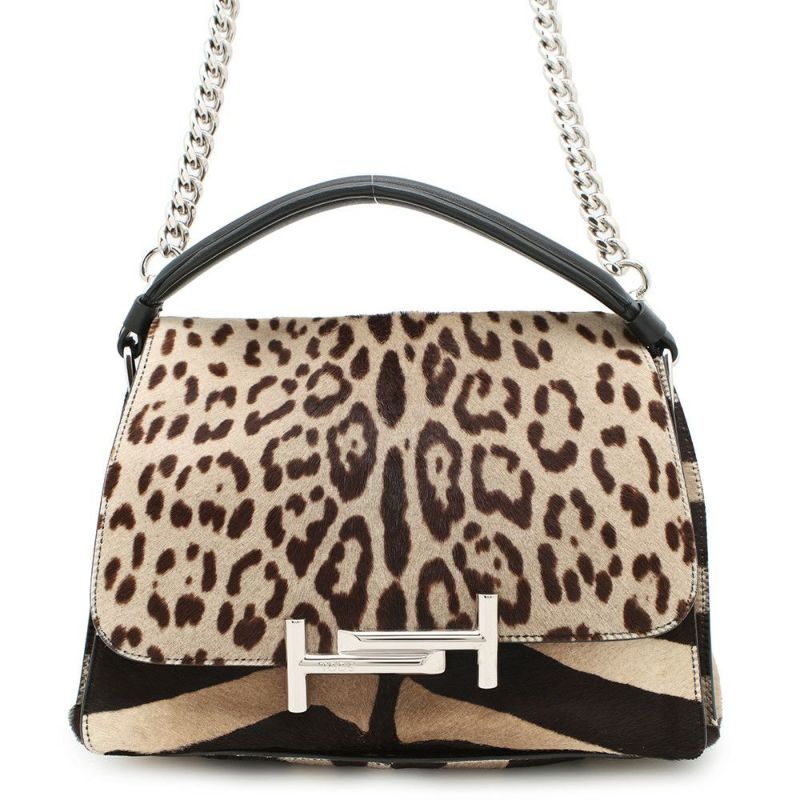 トッズ ハンドバッグ ダブルT ハラコ TOD'S 2wayショルダーバッグ レオパード ヒョウ柄 ゼブラ