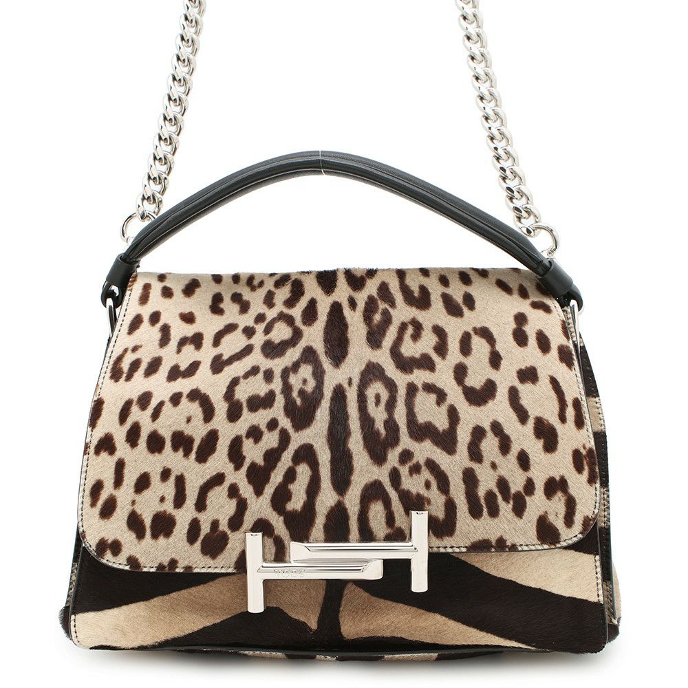 トッズ ハンドバッグ ダブルT ハラコ TOD'S 2wayショルダーバッグ レオパード ヒョウ柄 ゼブラ