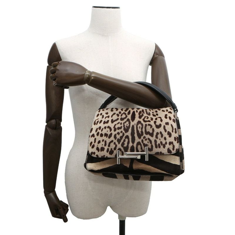 トッズ ハンドバッグ ダブルT ハラコ TOD'S 2wayショルダーバッグ レオパード ヒョウ柄 ゼブラ