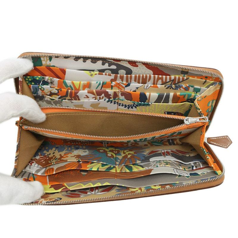 エルメス 長財布 アザップロング シルクイン ゴールド/シルバー金具 エバーカラー W刻印 財布