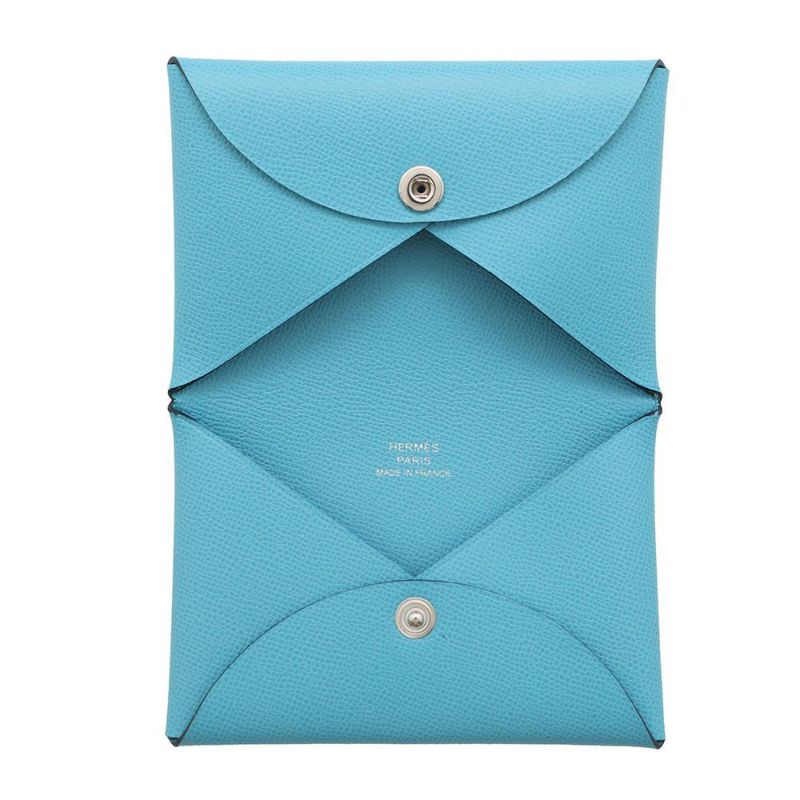 エルメス カードケース カルヴィ ブルーノール/シルバー金具 ヴォーマダム B刻印 HERMES 財布 ブルーデュノール