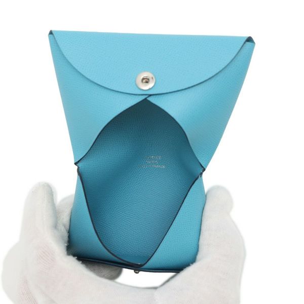 エルメス カードケース カルヴィ ブルーノール/シルバー金具 ヴォーマダム B刻印 HERMES 財布 ブルーデュノール