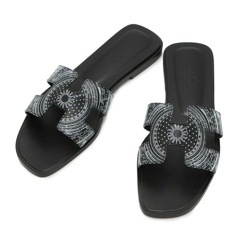 エルメス サンダル オラン 占星術 レザー レディースサイズ37 HERMES 靴 黒 白