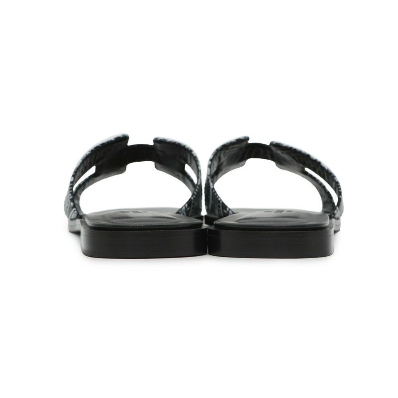 エルメス サンダル オラン 占星術 レザー レディースサイズ37 HERMES 靴 黒 白