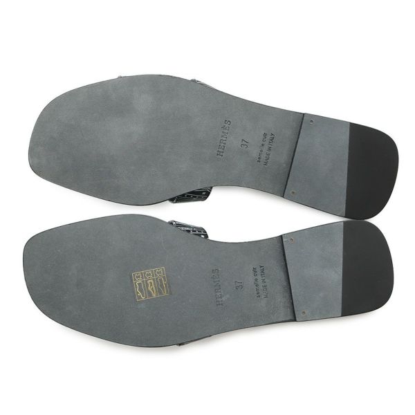 エルメス サンダル オラン 占星術 レザー レディースサイズ37 HERMES 靴 黒 白