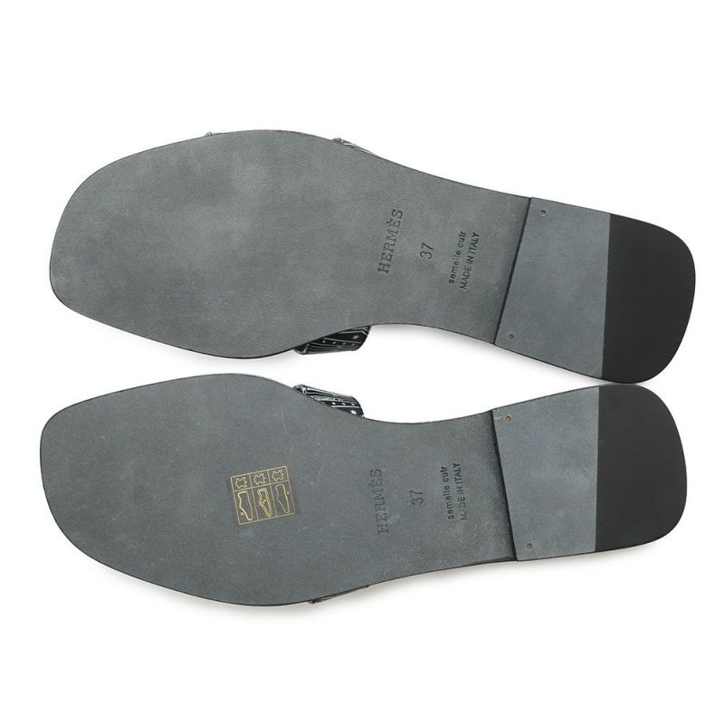 エルメス サンダル オラン 占星術 レザー レディースサイズ37 HERMES 靴 黒 白