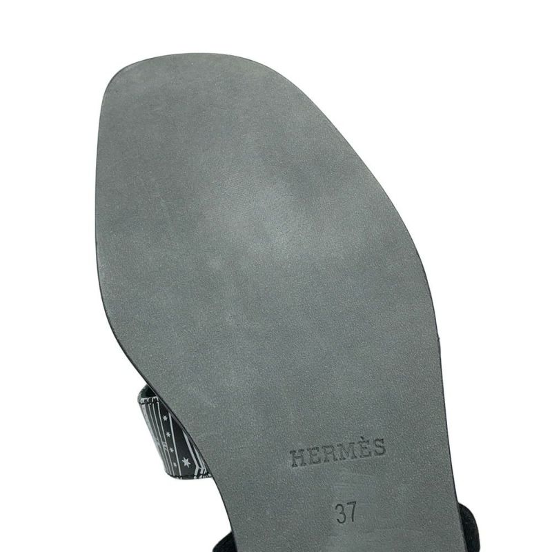 エルメス サンダル オラン 占星術 レザー レディースサイズ37 HERMES 靴 黒 白