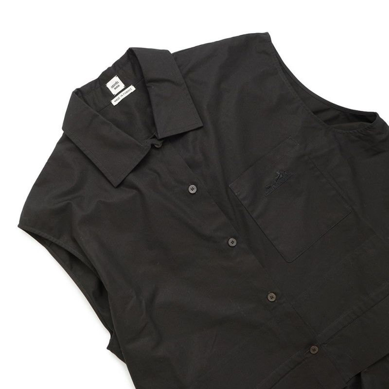 エルメス シャツワンピース カレーシュ刺繍 ノースリーブ コットン レディースサイズ40 HERMES 黒