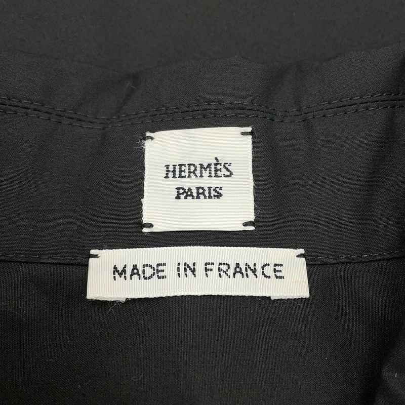 エルメス シャツワンピース カレーシュ刺繍 ノースリーブ コットン レディースサイズ40 HERMES 黒