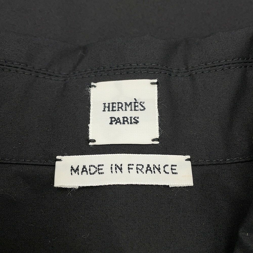 エルメス シャツワンピース カレーシュ刺繍 ノースリーブ コットン レディースサイズ40 HERMES 黒