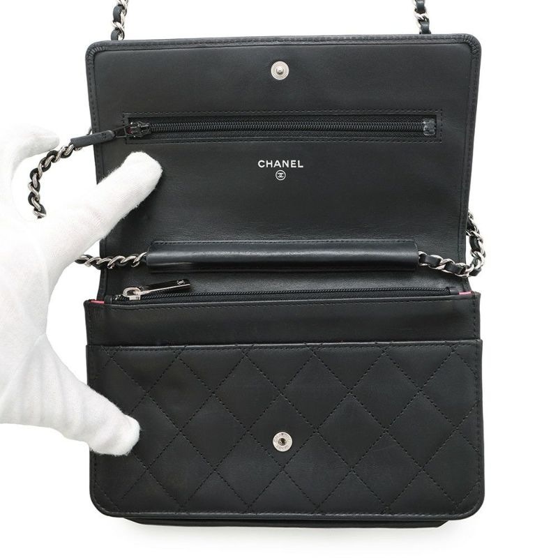 シャネル チェーンウォレット カンボンライン ココマーク A46646 CHANEL 財布 黒