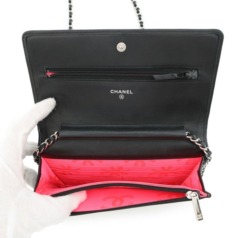 シャネル チェーンウォレット カンボンライン ココマーク A46646 CHANEL 財布 黒