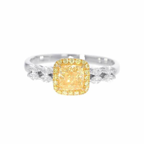 ファンシーイエローダイヤ リング YD1.01ct yd0.12ct ダイヤ 0.313ct K18WGホワイトゴールド サイズ約16号 GIA鑑定書付き