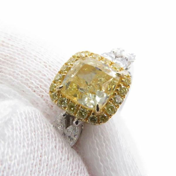 ファンシーイエローダイヤ リング YD1.01ct yd0.12ct ダイヤ 0.313ct K18WGホワイトゴールド サイズ約16号 GIA鑑定書付き