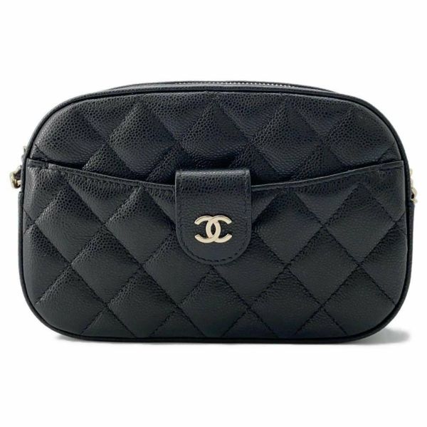 シャネル チェーンショルダーバッグ マトラッセ ココマーク キャビアスキン AP3998 CHANEL 黒