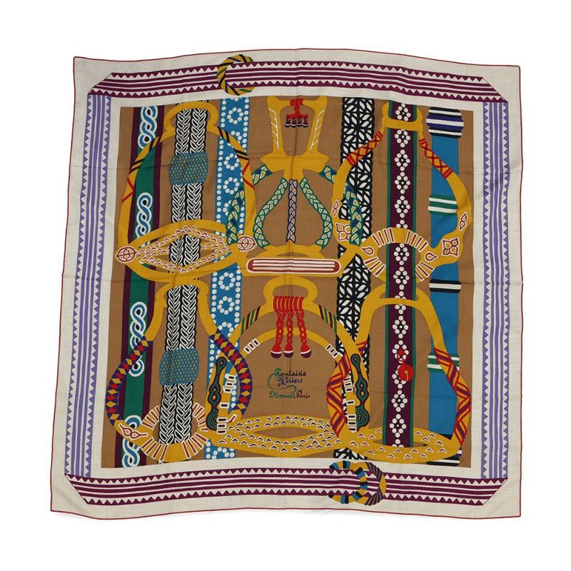 エルメス ストール カレ140 カレジェアン 鐙の幻想 Fantaisie d'Etriers カシミヤ シルク 2024春夏