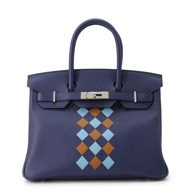 エルメス バーキン30 トレサージュ ブルーアンクル/ブルーデゥノール/ゴールド/シルバー金具 スイフト/エプソン D刻印