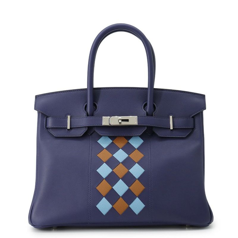 エルメス バーキン30 トレサージュ ブルーアンクル/ブルーデゥノール/ゴールド/シルバー金具 スイフト/エプソン D刻印