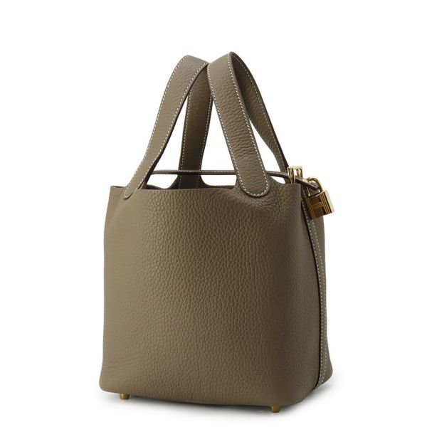 エルメス ハンドバッグ ピコタンロックPM エトゥープ/ゴールド金具 トリヨンクレマンス W刻印 HERMES トートバッグ