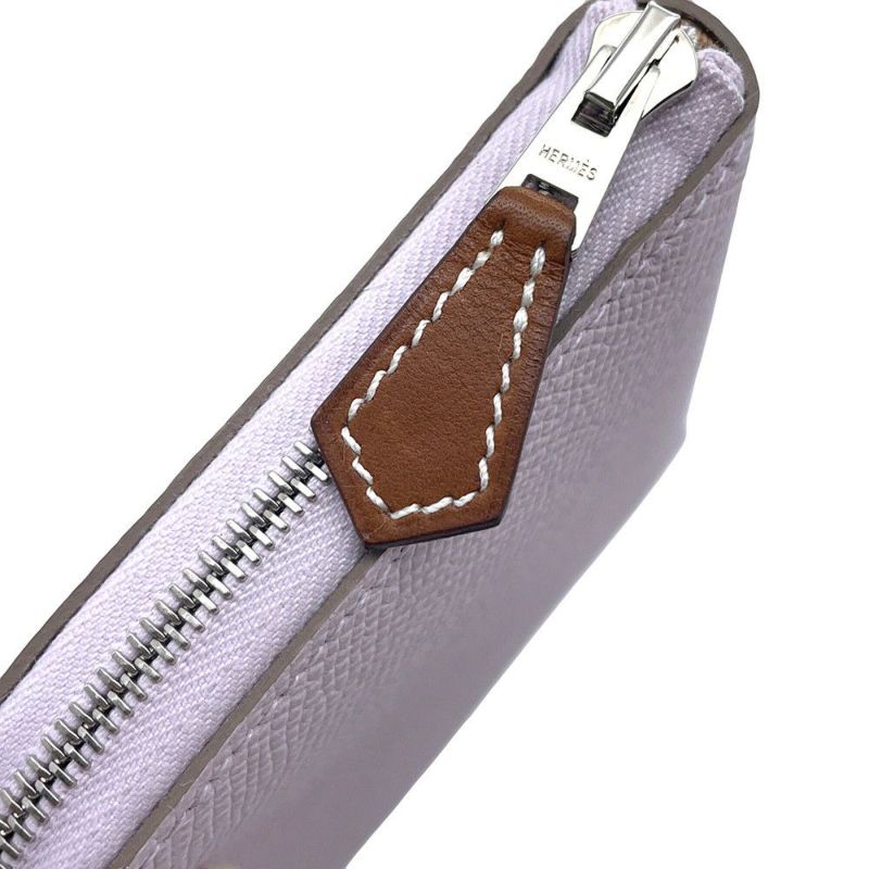 エルメス コインケース アザップコンパクト シルクイン モーヴペール/シルバー金具 エプソン U刻印