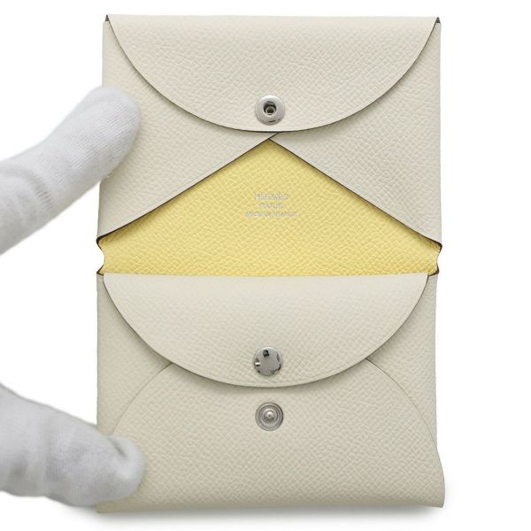 エルメス コインケース カルヴィ デュオ ヴェルソ ナタ/ジョーヌプッサン/シルバー金具 エプソン W刻印 財布