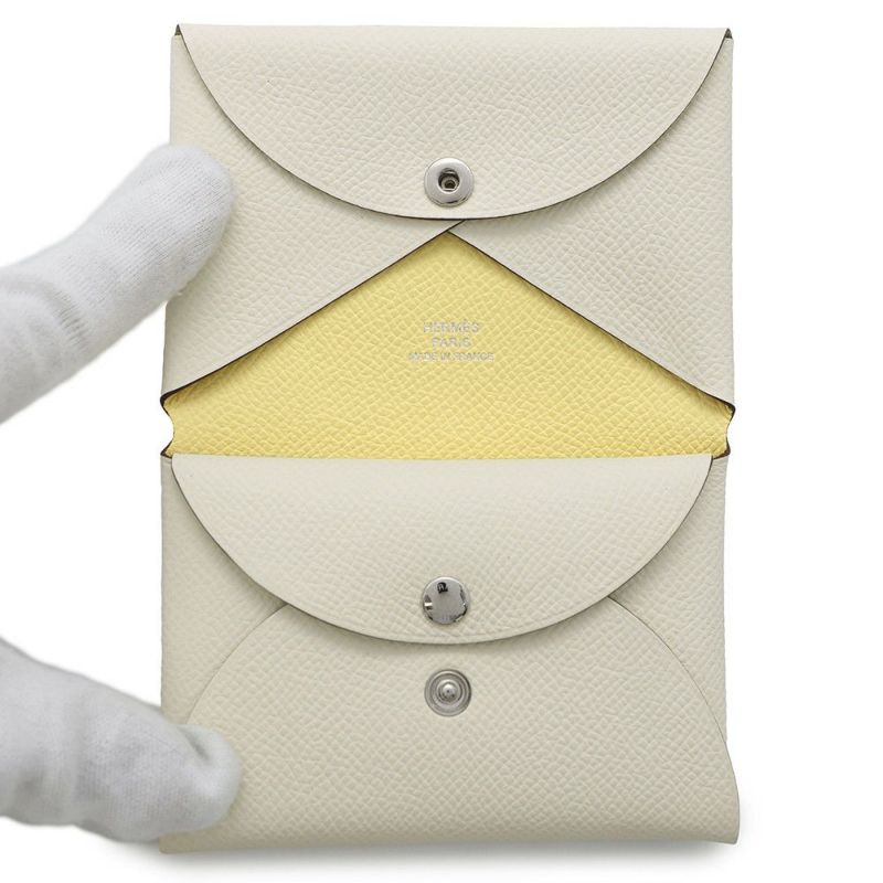 エルメス コインケース カルヴィ デュオ ヴェルソ ナタ/ジョーヌプッサン/シルバー金具 エプソン W刻印 財布