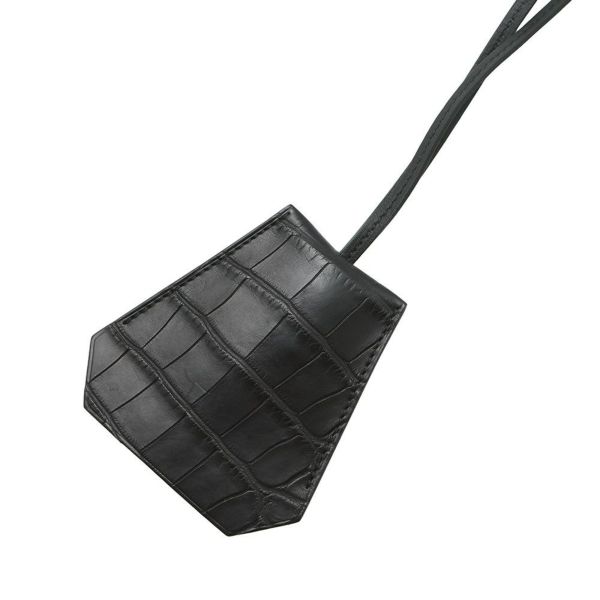 エルメス ネックレス クロシェット ブラック/シルバー金具 アリゲーターマット W刻印 アクセサリー 黒