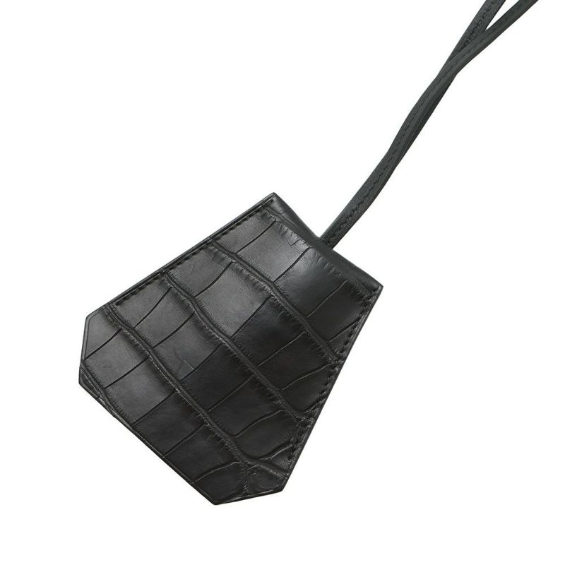 エルメス ネックレス クロシェット ブラック/シルバー金具 アリゲーターマット W刻印 アクセサリー 黒