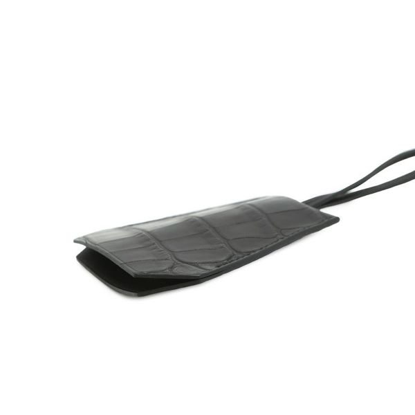 エルメス ネックレス クロシェット ブラック/シルバー金具 アリゲーターマット W刻印 アクセサリー 黒