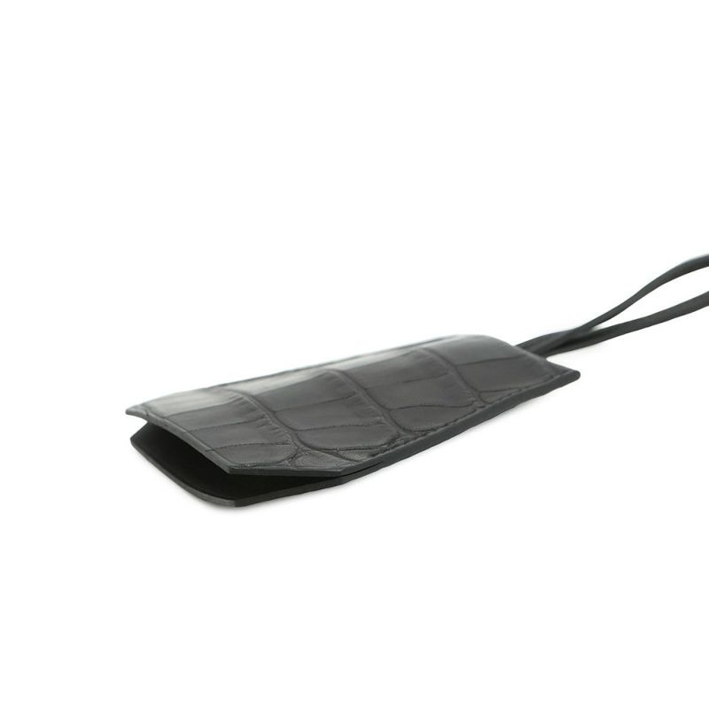 エルメス ネックレス クロシェット ブラック/シルバー金具 アリゲーターマット W刻印 アクセサリー 黒