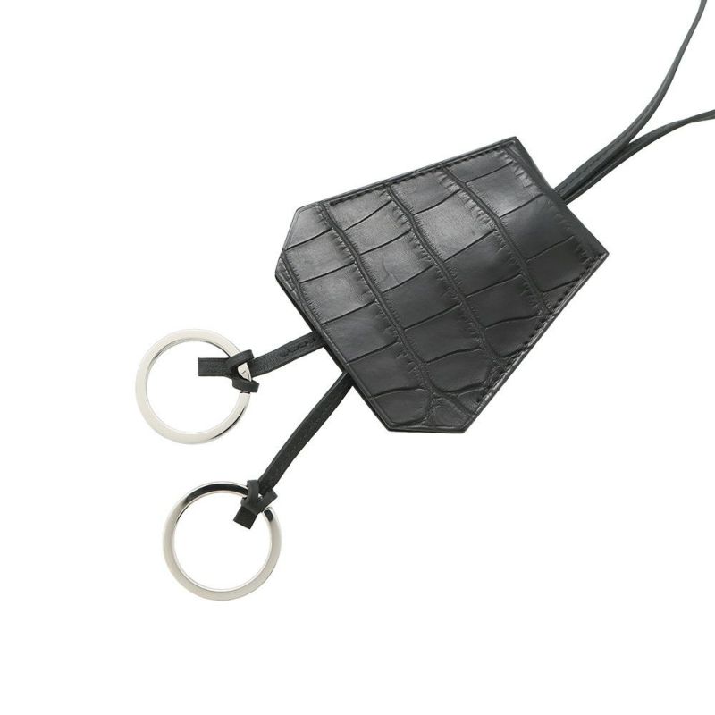 エルメス ネックレス クロシェット ブラック/シルバー金具 アリゲーターマット W刻印 アクセサリー 黒