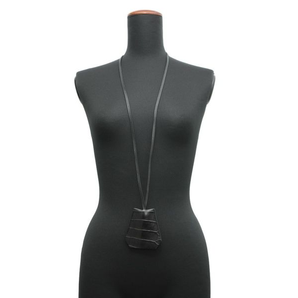 エルメス ネックレス クロシェット ブラック/シルバー金具 アリゲーターマット W刻印 アクセサリー 黒