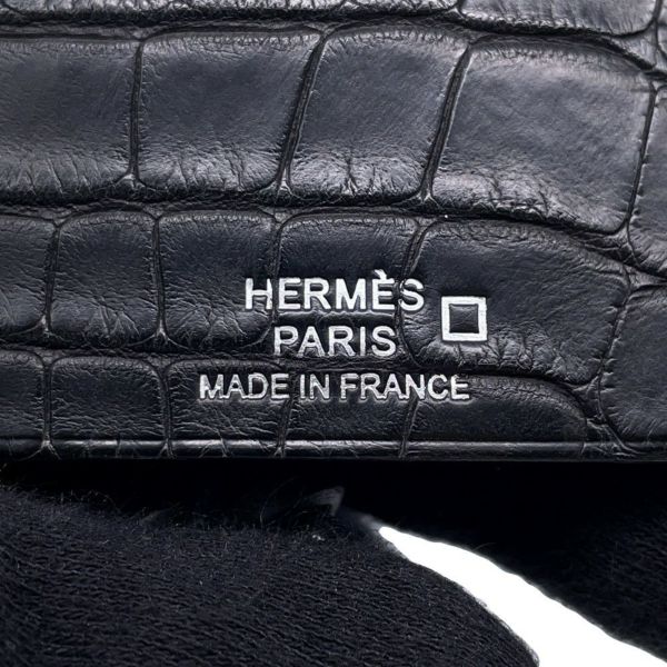 エルメス ネックレス クロシェット ブラック/シルバー金具 アリゲーターマット W刻印 アクセサリー 黒