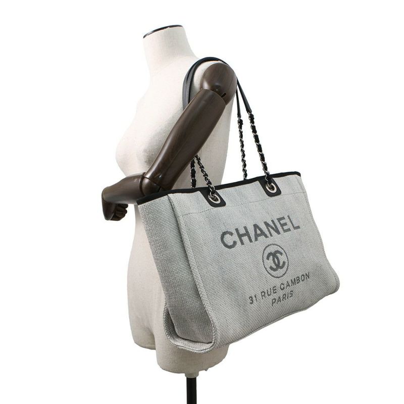 シャネル トートバッグ ドーヴィルライン ミディアム ショッピングバッグ ココマーク A67001 CHANEL チェーントート 黒