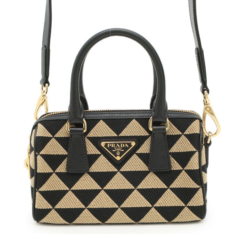 プラダ ハンドバッグ シンボル エンブロイダリー 1BB846 PRADA 2wayショルダーバッグ 黒