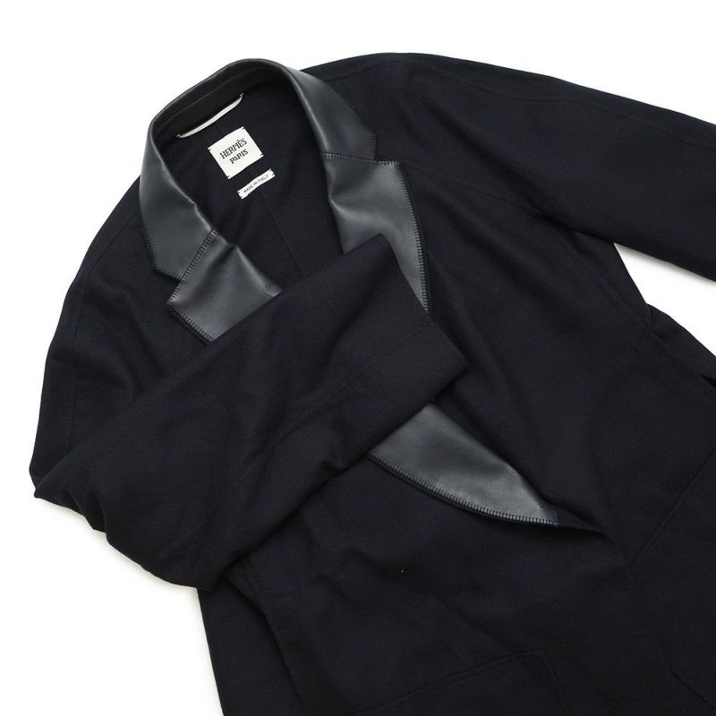 エルメス コート ソフトティルト レザーミックス カシミヤ シルク レディースサイズ38 HERMES 黒