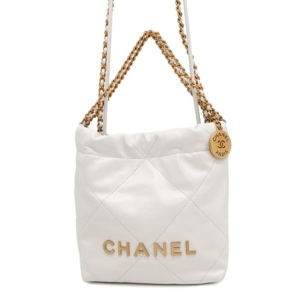 シャネル ハンドバッグ CHANEL 22 ミニ ココマーク シャイニーカーフレザー AS3980 CHANEL 2wayショルダーバッグ 白