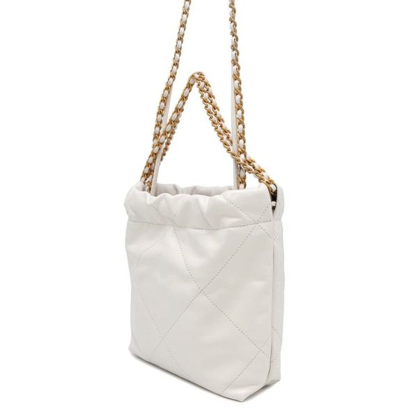 シャネル ハンドバッグ CHANEL 22 ミニ ココマーク シャイニーカーフレザー AS3980 CHANEL 2wayショルダーバッグ 白