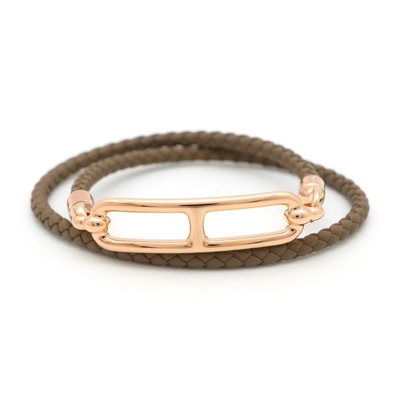 エルメス ブレスレット ルリ ドゥブルトゥール エトゥープ/ピンクゴールド金具 スイフト サイズT3