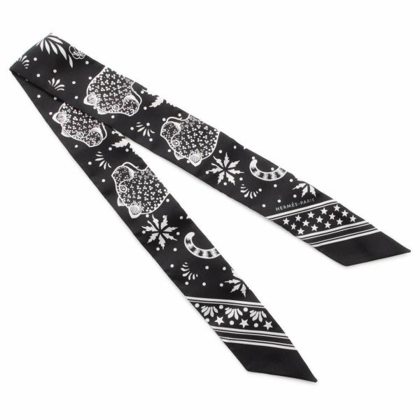 エルメス スカーフ ツイリー レオパード バンダナ Les Leopards Bandana 2019年春夏コレクション 黒 白