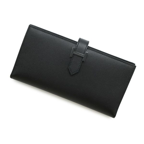エルメス 長財布 ベアンスフレ ブラック/モノクローム金具 ヴォーマダム K刻印 HERMES 財布 黒