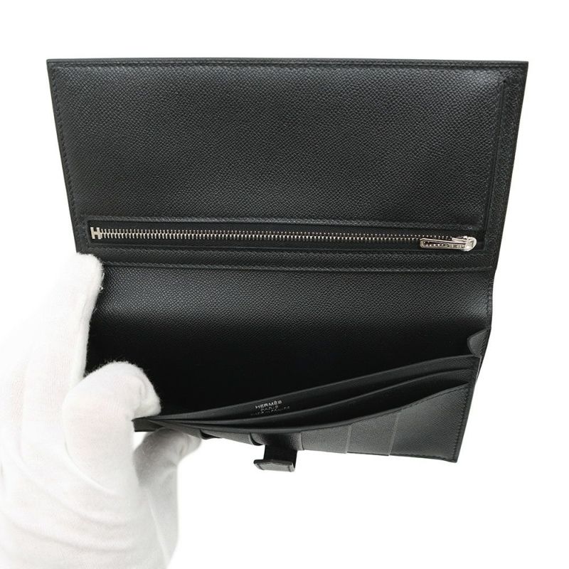 エルメス 長財布 ベアンスフレ ブラック/モノクローム金具 ヴォーマダム K刻印 HERMES 財布 黒