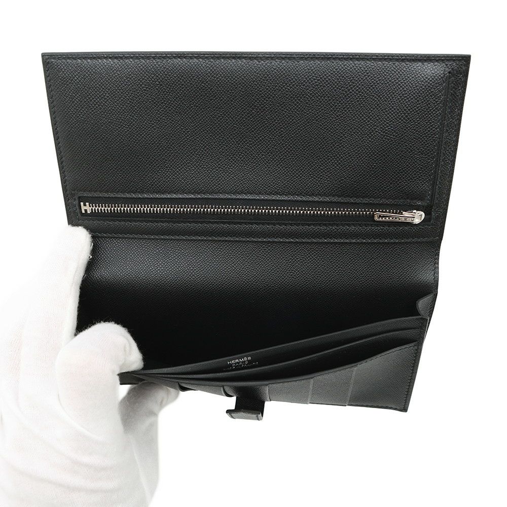 エルメス 長財布 ベアンスフレ ブラック/モノクローム金具 ヴォーマダム K刻印 HERMES 財布 黒