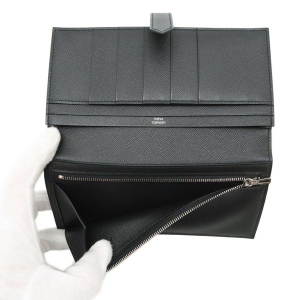 エルメス 長財布 ベアンスフレ ブラック/モノクローム金具 ヴォーマダム K刻印 HERMES 財布 黒