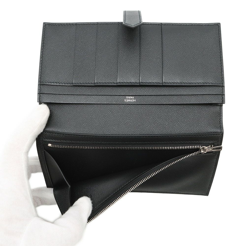 エルメス 長財布 ベアンスフレ ブラック/モノクローム金具 ヴォーマダム K刻印 HERMES 財布 黒